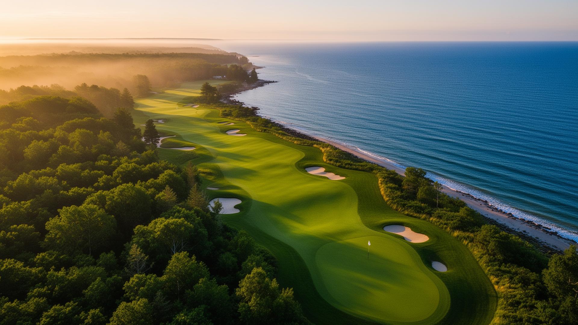 Aerial view of a Northern Michigan golf course along Lake Michigan